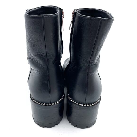 Jimmy Choo Mava Boots Crystal Trim Black Leather Ankle Block Heel Sz 38.5 / 8.5 - Picture 10 of 13